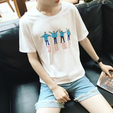 港仔夏装新款韩版青年圆领短袖T恤男上衣潮卡通印花潮体恤打底衫