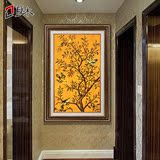 油画玄关发财树装饰画竖版客厅欧式壁画美式有框挂画过道走廊
