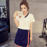 唐小姐韩国学生时尚运动休闲套装两件套套装裙女夏小香风T恤+短裙