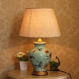 卧室床头灯美式陶瓷台灯青花瓷花瓶客厅装饰复古蓝色红色中式灯具