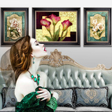 欧式客厅装饰画沙发背后墙画三联大美式玫瑰花卉壁画走廊挂画