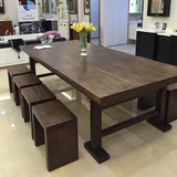 简约美式全实木餐桌椅组合复古做旧原木长方形茶艺桌会议桌办公桌
