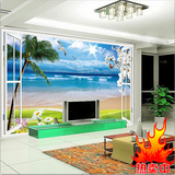 海景窗户风景墙布电视背景壁纸客厅沙发大型无缝壁画3d立体墙纸