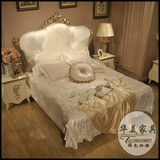 欧式公主床白色布艺简约新古典实木雕花大床美式真丝箱体现代婚床