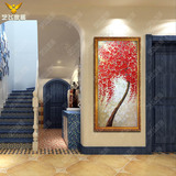 发财树油画装饰画纯手绘立体竖幅欧式山水风景抽象走廊客厅玄关画