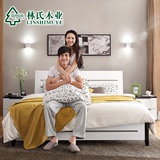 林氏木业简约现代卧室双人床1.8米+床头柜床垫组合成套家具BI1A#