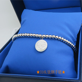 韩国时尚钛钢饰品 镀14K白金圆片字母吊坠钢珠子女式手链手串礼物