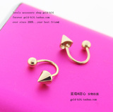 韩国代购正品纯14k黄金耳环 金球弯杆个性尖锥子耳钉 拧螺丝圆球