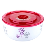 陶瓷保鲜碗抽真空保鲜盒耐高温微波炉饭盒创意印迈扣圆形花便当盒