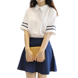 夏季韩版大码女装水手服两件套连衣裙牛仔短裙学生JK制服校服套装