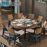 饭店酒店餐桌椅组合大圆桌 转盘农家家具 实木编藤餐厅椅子643-3