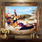 酒柜客厅玄关餐厅欧式有框手绘油画简约葡萄酒水果花卉壁画装饰画