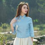 2016夏季复古文艺范女装 时尚民国特色七分袖上衣 中国风棉麻T恤
