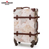 欧客地图纹复古真皮箱22寸硬箱拉杆箱万向轮旅行箱18寸登机行李箱