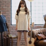 韩版日系甜美淑女可爱学院公主气质优雅白色高领麻花中袖套头毛衣