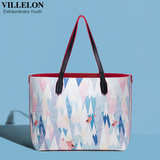 Villelon2016新款印花托特包女包简约百搭手提单肩包时尚休闲大包
