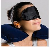 旅游三宝 充气U型枕头 遮眼罩 耳塞  植绒U枕 旅行必备三件套