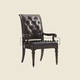 美式乡村高档品牌全实木餐椅欧式真皮拉扣扶手椅古典实木家具定制