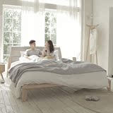 北欧皮床 实木床小户型现代真皮床双人床1.8米榉木床婚床 皮艺床
