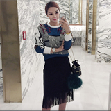 2016春季女装韩国代购新款气质通勤民族风时尚毛衣女套头宽松短款