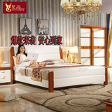 全实木纯实木双人地中海中式床1.8米高箱储物床雕花品牌橡木婚床