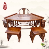 明清古典 实木功夫茶桌组合 茶艺桌台 中式家具 南榆木扇形茶桌