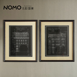 NOMO 美式高分子塑料画框挂画 坦佩雷vintange黑底建筑线条装饰画