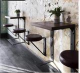 美式工艺风格铁艺实木吧台桌椅吧凳吧椅上墙省空间固定墙上吧椅