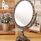 欧式田园公主镜可爱复古铜色椭圆桌面梳妆镜台式化妆镜双面小镜子