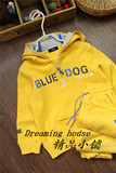 韩国原单蓝DOG 男女儿童加绒连帽运动两件套装 卫衣+裤子