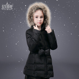 尼尔斯嘉女童棉衣外套加厚中长款2015冬季新款韩版棉服中大童棉袄