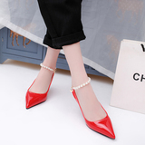 韩版尖头小红鞋婚鞋珍珠扣带显瘦单鞋矮跟5CM性感高跟鞋细跟女鞋
