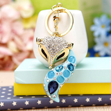韩国创意礼品可爱水钻水晶小狐狸汽车钥匙扣女包挂件钥匙链圈饰品