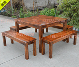 方桌长凳 实木碳化餐桌椅组合户外庭院休闲桌子凳子套件 厂家定制