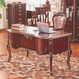 美式书桌 欧式实木电脑桌 法式复古写字台 奢华雕花描金办公桌子