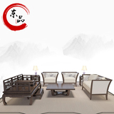 新中式现代布艺实木禅意沙发组合 酒店茶楼售楼处中国风古典家具