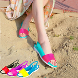夏季新款塑料凉鞋女夏平底鱼嘴沙滩鞋罗马露趾果冻凉鞋防滑洞洞鞋