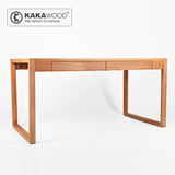 kakawood素居家具实木桌子抽屉书桌电脑桌办公桌餐桌口字型纯榆木