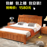 中式实木床1.5 1.8米橡木简约现代双人白色卧室储物高箱床成人床