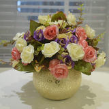 玫瑰仿真花套装欧式假花玫瑰花家居客厅餐桌摆件装饰花瓶花艺特价