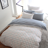 韩国全棉格子米灰被套男生宿舍三件套简约纯色床单四件套床上用品