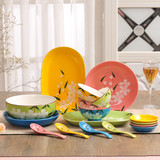 日式釉下彩陶瓷饭碗创意碗盘瓷器汤碗勺新居餐具家用碗碟套装面碗
