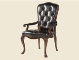 欧式新古典实木书椅单人沙发椅美式乡村复古休闲真皮扶手椅酒店椅
