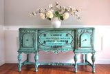 欧式美式乡村地中海风格蓝色调做旧雕花实木玄关柜玄关桌