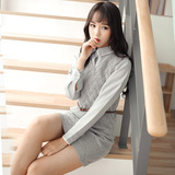 2015冬季新款韩版女装毛衣中长款针织背带裙两件套连衣裙女潮套裙