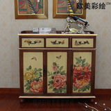 欧美中式艺术时尚新古典彩绘复古高档鞋柜门厅装饰柜子实木家具