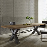 欧式铁艺实木餐桌椅组合酒店长方形原木西餐厅咖啡桌椅饭桌办公桌