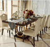 简约欧式餐桌椅组合6人 美式实木大理石现代复古饭桌 样板房餐厅