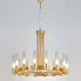 现代美式全铜玻璃蜡烛圆柱新款简约时尚设计师样板房客厅卧室吊灯