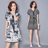 2016春装新款韩版女装印花连衣短裙纯色显瘦薄款短外套修身女